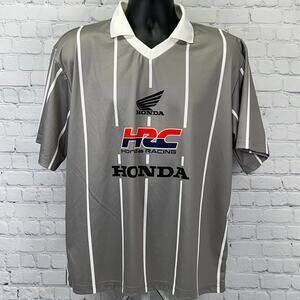 Honda Racing HRC Jersey Polo Shirt Gray Striped Auto Motorsports Unisex M Medium